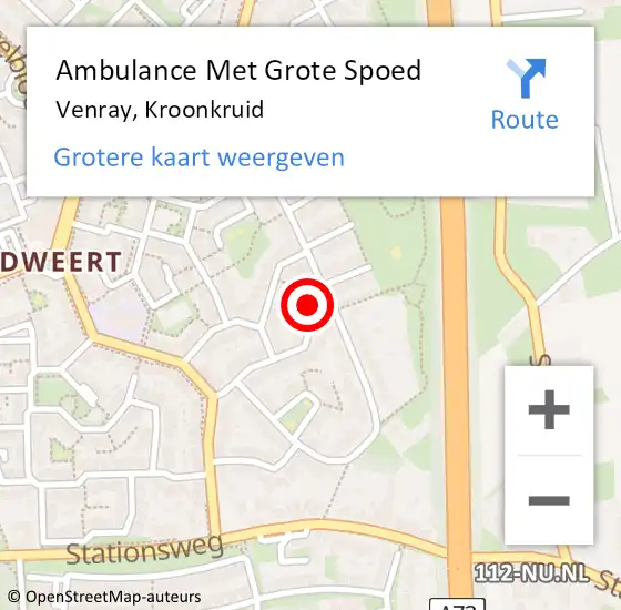 Locatie op kaart van de 112 melding: Ambulance Met Grote Spoed Naar Venray, Kroonkruid op 15 februari 2022 20:14