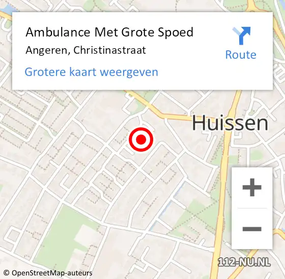 Locatie op kaart van de 112 melding: Ambulance Met Grote Spoed Naar Angeren, Christinastraat op 15 februari 2022 20:43