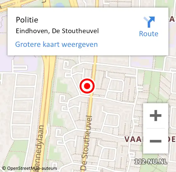 Locatie op kaart van de 112 melding: Politie Eindhoven, De Stoutheuvel op 15 februari 2022 21:39