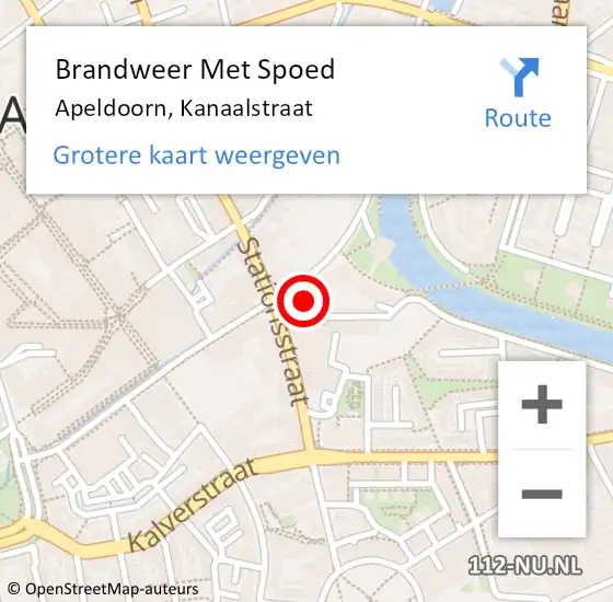 Locatie op kaart van de 112 melding: Brandweer Met Spoed Naar Apeldoorn, Kanaalstraat op 15 februari 2022 22:26