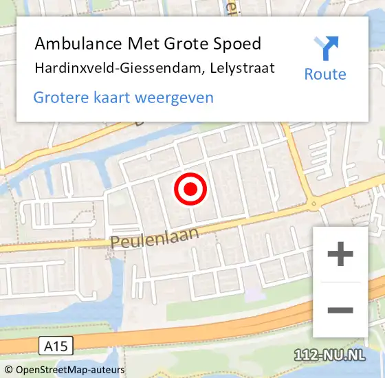 Locatie op kaart van de 112 melding: Ambulance Met Grote Spoed Naar Hardinxveld-Giessendam, Lelystraat op 15 februari 2022 22:30