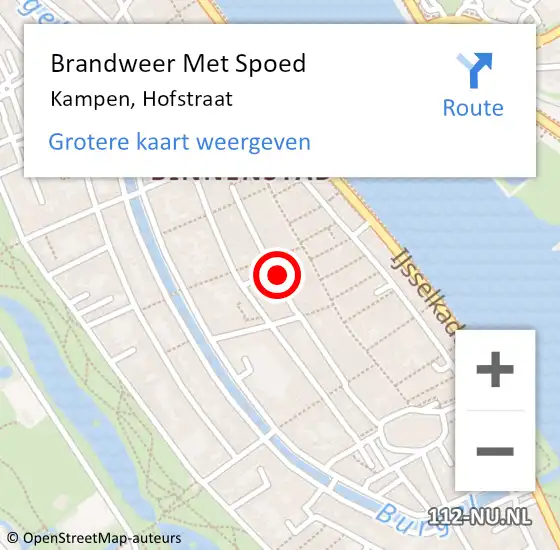 Locatie op kaart van de 112 melding: Brandweer Met Spoed Naar Kampen, Hofstraat op 15 februari 2022 22:54