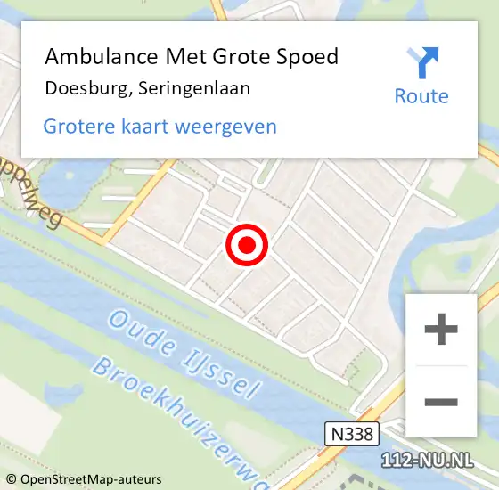 Locatie op kaart van de 112 melding: Ambulance Met Grote Spoed Naar Doesburg, Seringenlaan op 16 februari 2022 00:38