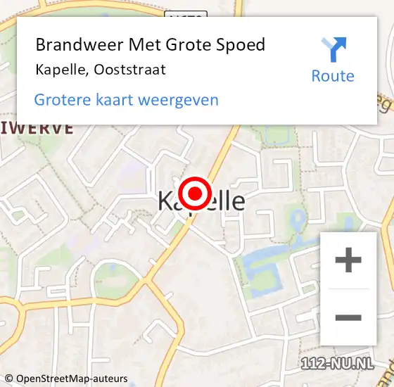 Locatie op kaart van de 112 melding: Brandweer Met Grote Spoed Naar Kapelle, Ooststraat op 16 februari 2022 02:47