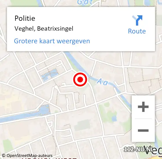 Locatie op kaart van de 112 melding: Politie Veghel, Beatrixsingel op 16 februari 2022 07:04