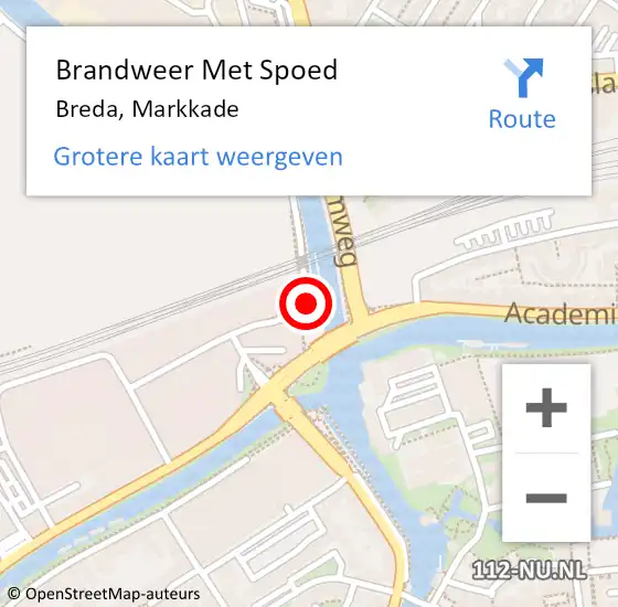 Locatie op kaart van de 112 melding: Brandweer Met Spoed Naar Breda, Markkade op 16 februari 2022 08:28