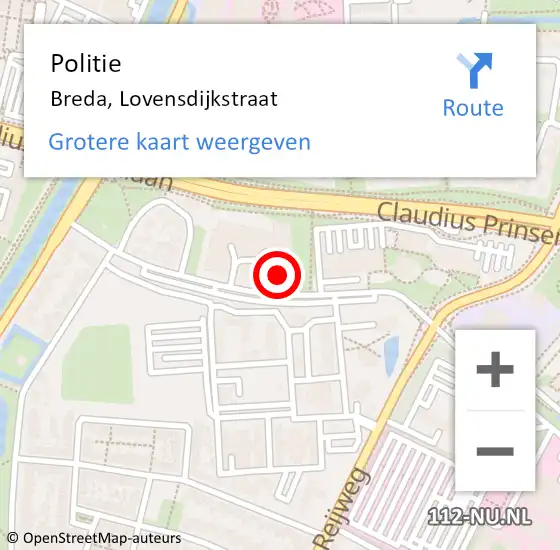 Locatie op kaart van de 112 melding: Politie Breda, Lovensdijkstraat op 16 februari 2022 08:31