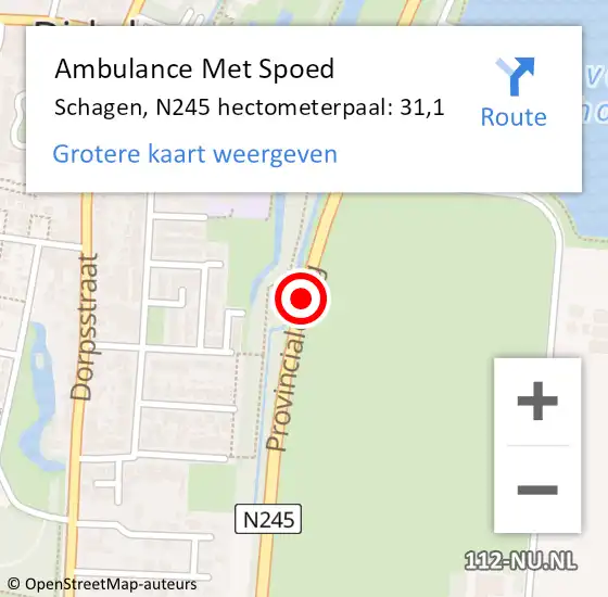 Locatie op kaart van de 112 melding: Ambulance Met Spoed Naar Schagen, N245 hectometerpaal: 31,1 op 16 februari 2022 11:05