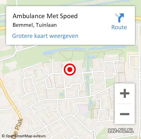 Locatie op kaart van de 112 melding: Ambulance Met Spoed Naar Bemmel, Tuinlaan op 16 februari 2022 11:34