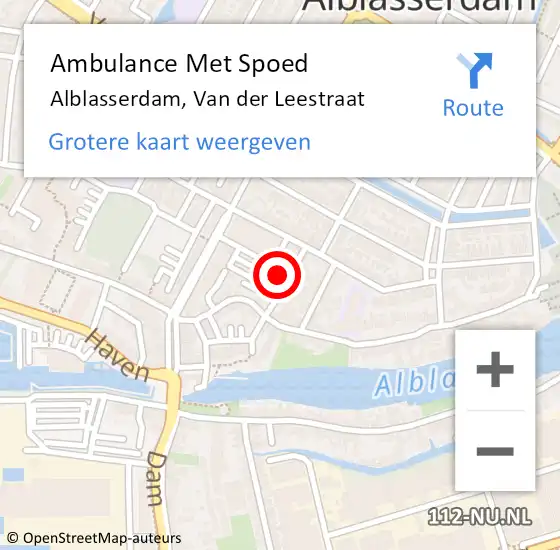 Locatie op kaart van de 112 melding: Ambulance Met Spoed Naar Alblasserdam, Van der Leestraat op 16 februari 2022 14:44