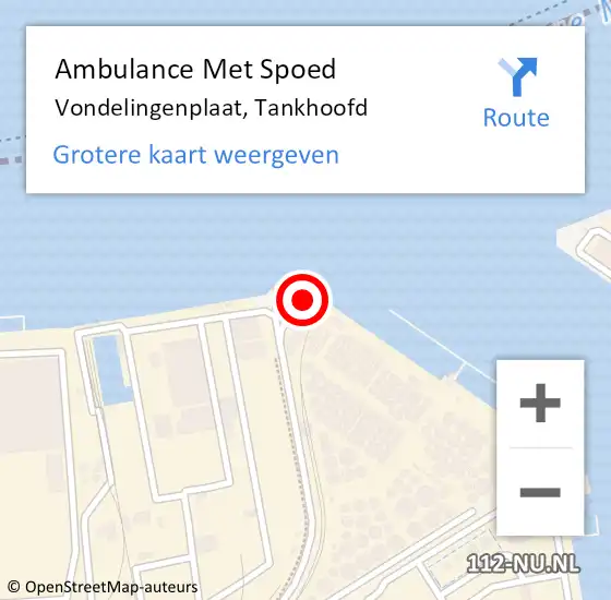Locatie op kaart van de 112 melding: Ambulance Met Spoed Naar Vondelingenplaat, Tankhoofd op 16 februari 2022 15:20