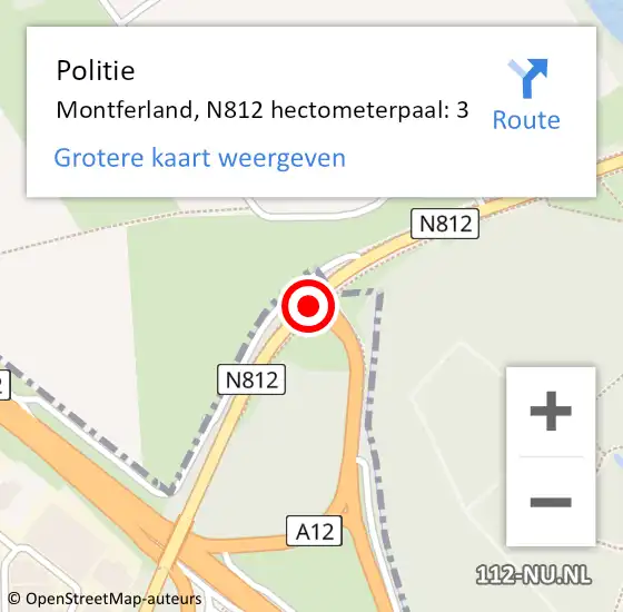 Locatie op kaart van de 112 melding: Politie Montferland, N812 hectometerpaal: 3 op 16 februari 2022 15:54