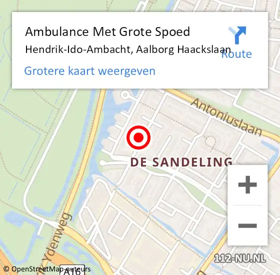 Locatie op kaart van de 112 melding: Ambulance Met Grote Spoed Naar Hendrik-Ido-Ambacht, Aalborg Haackslaan op 16 februari 2022 17:37