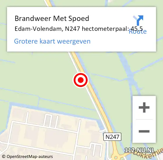 Locatie op kaart van de 112 melding: Brandweer Met Spoed Naar Edam-Volendam, N247 hectometerpaal: 45,5 op 16 februari 2022 18:24