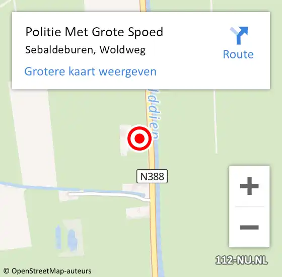 Locatie op kaart van de 112 melding: Politie Met Grote Spoed Naar Sebaldeburen, Woldweg op 16 februari 2022 20:08