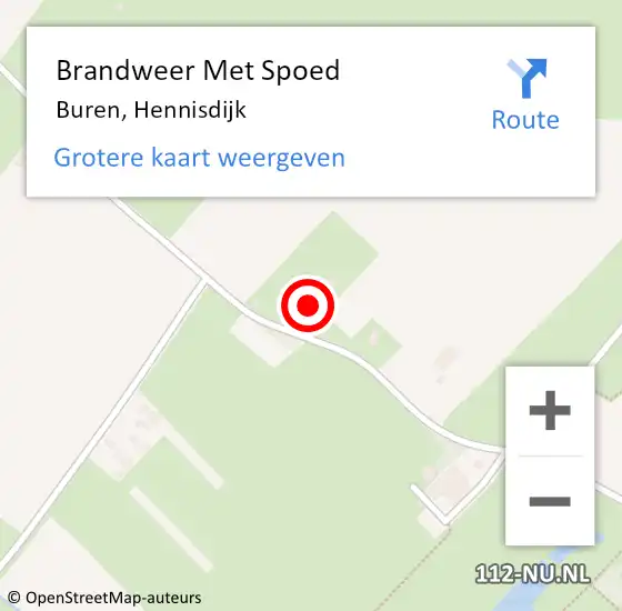 Locatie op kaart van de 112 melding: Brandweer Met Spoed Naar Buren, Hennisdijk op 16 februari 2022 20:24