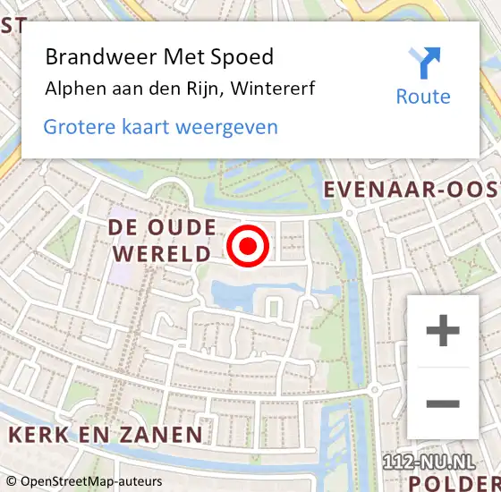 Locatie op kaart van de 112 melding: Brandweer Met Spoed Naar Alphen aan den Rijn, Wintererf op 16 februari 2022 20:33