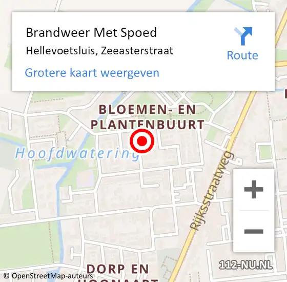 Locatie op kaart van de 112 melding: Brandweer Met Spoed Naar Hellevoetsluis, Zeeasterstraat op 16 februari 2022 20:36