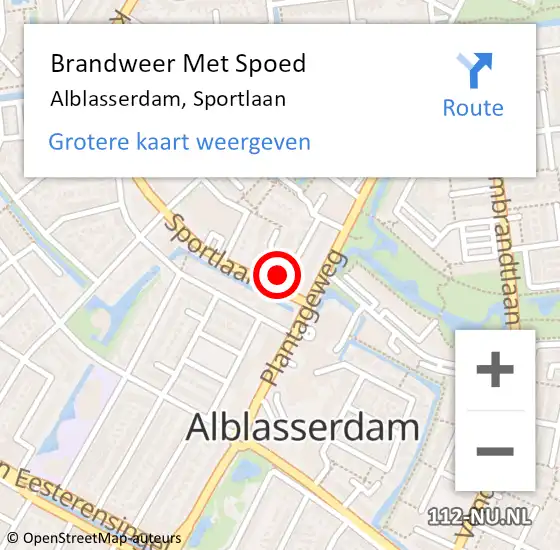 Locatie op kaart van de 112 melding: Brandweer Met Spoed Naar Alblasserdam, Sportlaan op 16 februari 2022 21:10