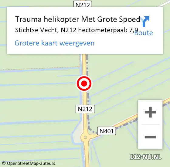Locatie op kaart van de 112 melding: Trauma helikopter Met Grote Spoed Naar Stichtse Vecht, N212 hectometerpaal: 7,9 op 16 februari 2022 22:05