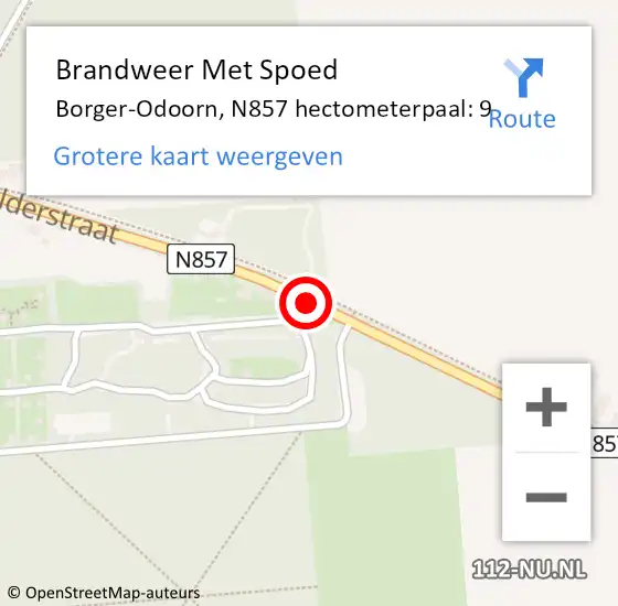 Locatie op kaart van de 112 melding: Brandweer Met Spoed Naar Borger-Odoorn, N857 hectometerpaal: 9 op 16 februari 2022 22:28