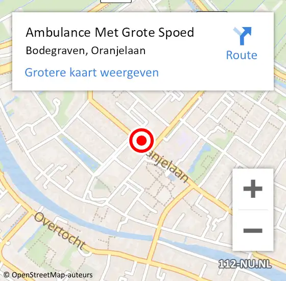 Locatie op kaart van de 112 melding: Ambulance Met Grote Spoed Naar Bodegraven, Oranjelaan op 16 februari 2022 23:26