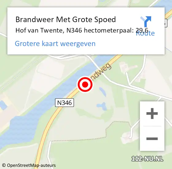 Locatie op kaart van de 112 melding: Brandweer Met Grote Spoed Naar Hof van Twente, N346 hectometerpaal: 29,6 op 16 februari 2022 23:27