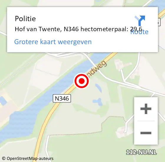 Locatie op kaart van de 112 melding: Politie Hof van Twente, N346 hectometerpaal: 29,6 op 16 februari 2022 23:29