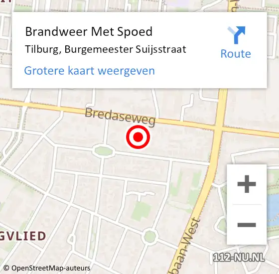 Locatie op kaart van de 112 melding: Brandweer Met Spoed Naar Tilburg, Burgemeester Suijsstraat op 17 februari 2022 02:48