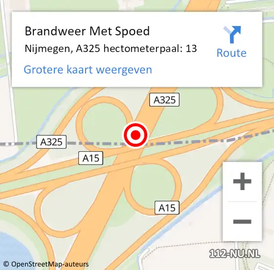 Locatie op kaart van de 112 melding: Brandweer Met Spoed Naar Lingewaard, A325 hectometerpaal: 13 op 17 februari 2022 04:32