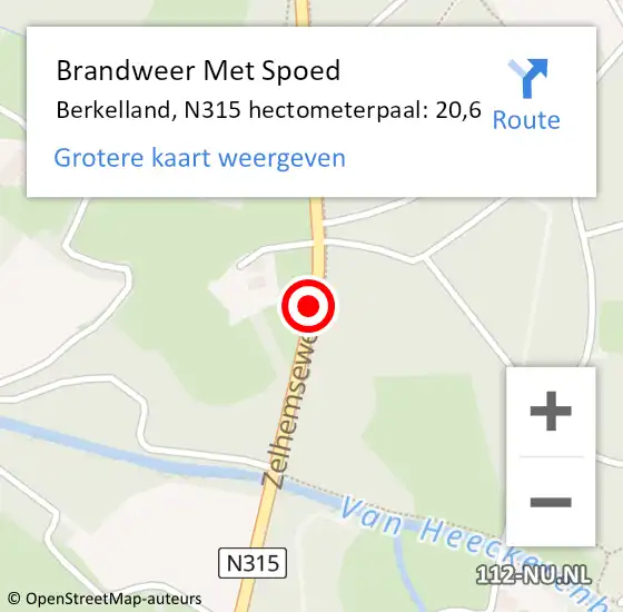Locatie op kaart van de 112 melding: Brandweer Met Spoed Naar Berkelland, N315 hectometerpaal: 20,6 op 17 februari 2022 04:39