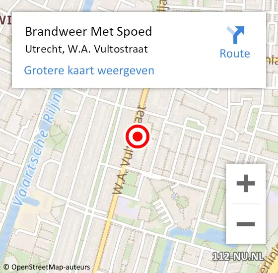 Locatie op kaart van de 112 melding: Brandweer Met Spoed Naar Utrecht, W.A. Vultostraat op 17 februari 2022 04:48
