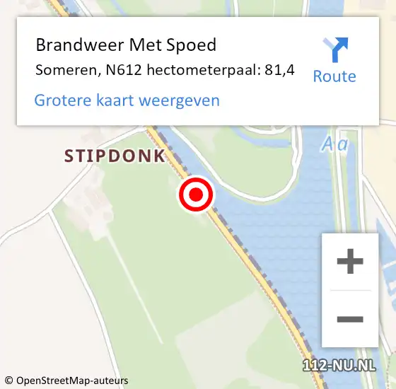 Locatie op kaart van de 112 melding: Brandweer Met Spoed Naar Someren, N612 hectometerpaal: 81,4 op 17 februari 2022 06:08