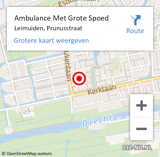 Locatie op kaart van de 112 melding: Ambulance Met Grote Spoed Naar Leimuiden, Prunusstraat op 17 februari 2022 07:37