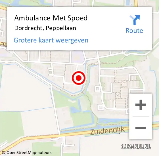 Locatie op kaart van de 112 melding: Ambulance Met Spoed Naar Dordrecht, Peppellaan op 17 februari 2022 08:33
