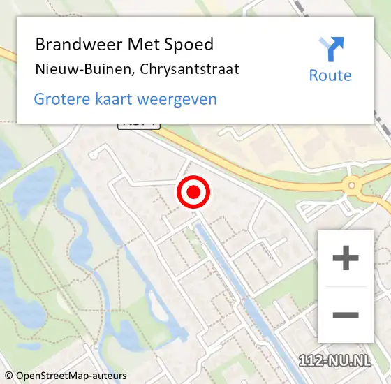 Locatie op kaart van de 112 melding: Brandweer Met Spoed Naar Nieuw-Buinen, Chrysantstraat op 17 februari 2022 09:02