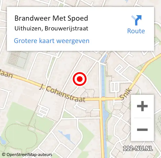 Locatie op kaart van de 112 melding: Brandweer Met Spoed Naar Uithuizen, Brouwerijstraat op 17 februari 2022 09:14