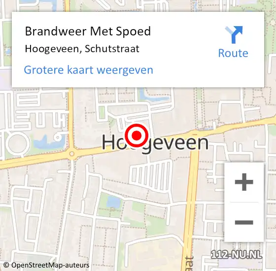 Locatie op kaart van de 112 melding: Brandweer Met Spoed Naar Hoogeveen, Schutstraat op 17 februari 2022 10:05