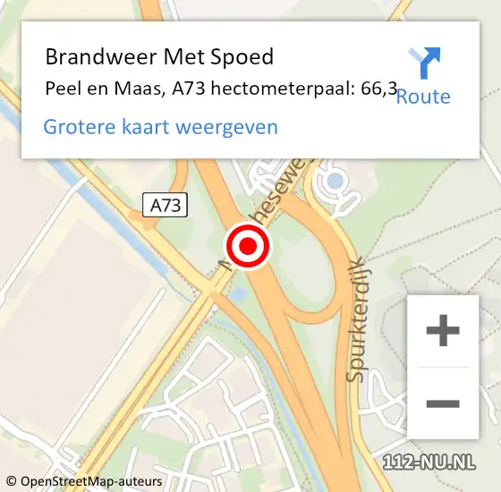 Locatie op kaart van de 112 melding: Brandweer Met Spoed Naar Peel en Maas, A73 hectometerpaal: 66,3 op 17 februari 2022 10:32