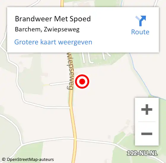 Locatie op kaart van de 112 melding: Brandweer Met Spoed Naar Barchem, Zwiepseweg op 17 februari 2022 12:40