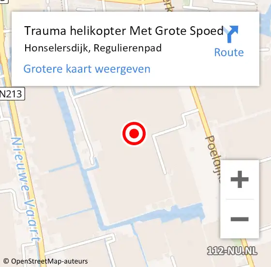 Locatie op kaart van de 112 melding: Trauma helikopter Met Grote Spoed Naar Honselersdijk, Regulierenpad op 17 februari 2022 13:57