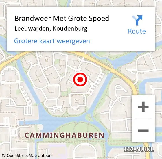 Locatie op kaart van de 112 melding: Brandweer Met Grote Spoed Naar Leeuwarden, Koudenburg op 17 februari 2022 15:03