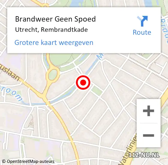 Locatie op kaart van de 112 melding: Brandweer Geen Spoed Naar Utrecht, Rembrandtkade op 17 februari 2022 15:19
