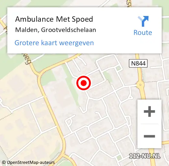 Locatie op kaart van de 112 melding: Ambulance Met Spoed Naar Malden, Grootveldschelaan op 17 februari 2022 15:49