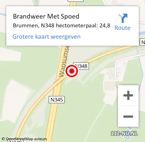 Locatie op kaart van de 112 melding: Brandweer Met Spoed Naar Brummen, N348 hectometerpaal: 24,8 op 17 februari 2022 16:03