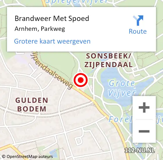 Locatie op kaart van de 112 melding: Brandweer Met Spoed Naar Arnhem, Parkweg op 17 februari 2022 17:41