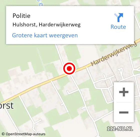 Locatie op kaart van de 112 melding: Politie Hulshorst, Harderwijkerweg op 17 februari 2022 20:57
