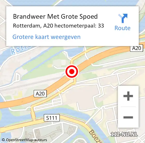 Locatie op kaart van de 112 melding: Brandweer Met Grote Spoed Naar Rotterdam, A20 hectometerpaal: 33 op 17 februari 2022 21:34