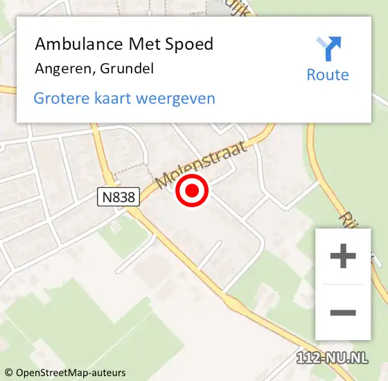 Locatie op kaart van de 112 melding: Ambulance Met Spoed Naar Angeren, Grundel op 17 februari 2022 23:50