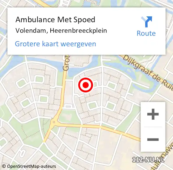 Locatie op kaart van de 112 melding: Ambulance Met Spoed Naar Volendam, Heerenbreeckplein op 18 februari 2022 04:34